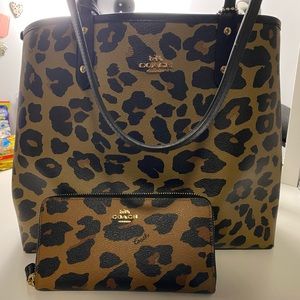 Coach Leopard Print Reversible Tote & Wallet